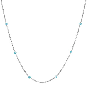 Collier en argent rhodi boules perles de verre facettes bleu clair 70+10cm - Vue 2