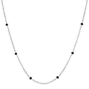 Collier en argent rhodié boules perles de verre facettées noires 70+10cm - Vue 2