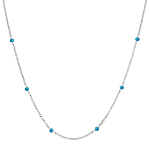 Collier en argent rhodi boules perles de verre facettes turquoises 70+10cm - Vue 2