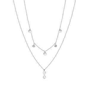 Collier en argent rhodi double chane pastilles lisses et oxydes blancs sertis clos l\'autre avec infini 41cm + 3cm - Vue 2