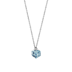Collier en argent rhodié chaîne avec pendentif cube cristal bleu ciel 42cm + 3cm - Vue 2