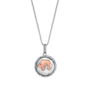 Collier en argent rhodi pendentif rond nacre blanche vritable zodiaque taureau dorure rose 42cm + 3cm - Vue 2