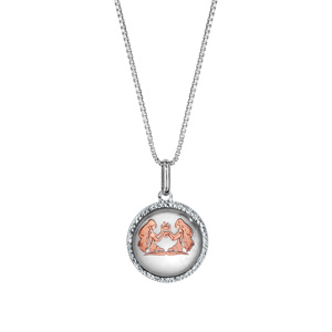 Collier en argent rhodi pendentif rond nacre blanche vritable zodiaque gmeaux dorure rose 42cm + 3cm - Vue 2