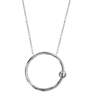 Collier en argent rhodi chane avec cercle vid et 1 boule - longueur 40+5cm - Vue 2