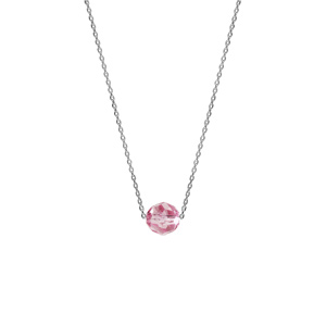 Collier en argent rhodié chaîne avec pendentif boule cristal rose facetté 42cm + 3cm - Vue 2