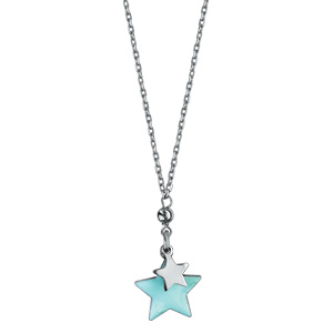 Collier argent rhodié 2 etoiles avec résine bleu ciel - longueur 40+5cm - Vue 2