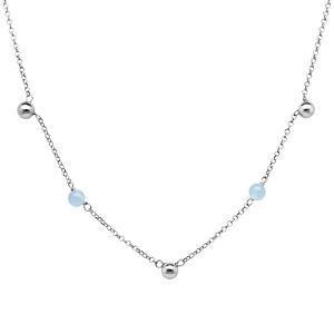 Collier en argent rhodié avec boule lisse et boules bleu ciel longueur 40+5cm - Vue 2