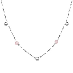 Collier en argent rhodié avec boule lisse et boules rose clair longueur 40+5cm - Vue 2