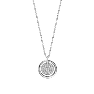 Collier en argent rhodi chane avec pendentif cercle rondelle oxydes blancs sertis 42cm + 3cm - Vue 2