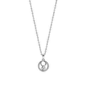 Collier en argent rhodi chane avec pendentif rond oxydes blancs sertis et 1 oxyde blanc serti clos 42cm + 3cm - Vue 2