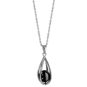 Collier argent rhodié pendentif perle grise - longueur 42+3cm - Vue 2
