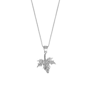 Collier en argent rhodié chaîne avec pendentif feuille érable 42cm + 3cm - Vue 2