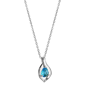 Collier en argent rhodi collection joaillerie chane avec pendentif bleu clair 42cm + 3cm - Vue 2