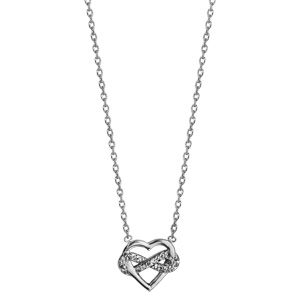 Collier en argent rhodi chane avec pendentif coeur et infini oxydes blancs sertis 42cm - Vue 2