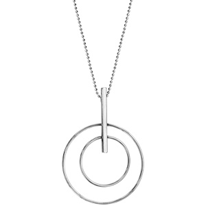 Collier en argent rhodié chaîne avec pendentif double cercle avec barette verticale - longueur 41+3cm - Vue 2