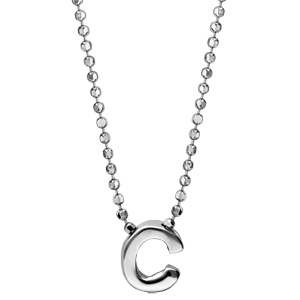 Collier en argent rhodié boules avec pendentif initiale \