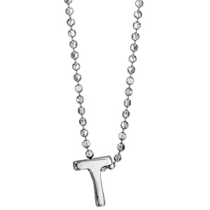 Collier en argent rhodié boules avec pendentif initiale \