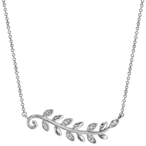 Collier en argent rhodi chane avec pendentif feuillage lisse et oxydes blancs 40cm + 4cm - Vue 2