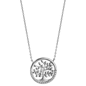 Collier en argent rhodi chane avec pendentif arbre de vie dans cercle orn d\'oxydes blancs sertis - longueur 40+5cm - Vue 2