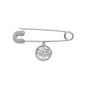 Broche en argent rhodi massif motif pingle  nourrice avec pampille arbre de vie - Vue 2