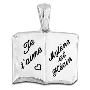 Pendentif en argent livre ouvert  graver grand modle - plaque prestige - Vue 2