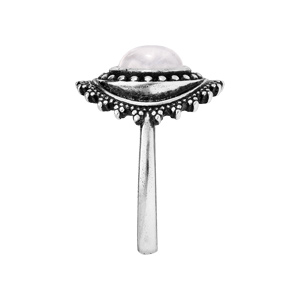 Bague en argent patiné ronde avec pierre de lune - Vue 2