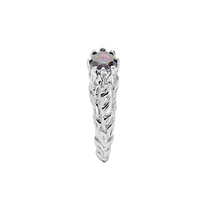 Bague en argent rhodi solitaire mystique arc en ciel et feuillage - Vue 2