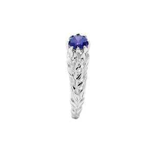 Bague en argent rhodi solitaire 5mm en oxyde bleu fonc et feuillage - Vue 2