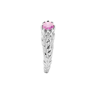 Bague en argent rhodi solitaire 5mm en oxyde rose et feuillage - Vue 2