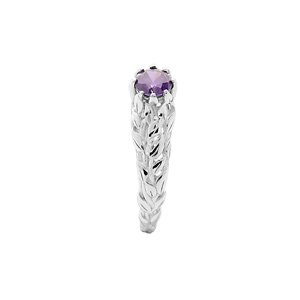 Bague en argent rhodi solitaire 5mm en oxyde violet et feuillage - Vue 2