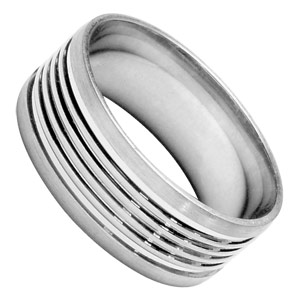 Alliance en argent rhodié satiné 8mm avec rainures brillantes - Vue 2