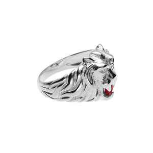 Chevalire lion en argent gros modle avec oxyde rouge entre les dents - Vue 2