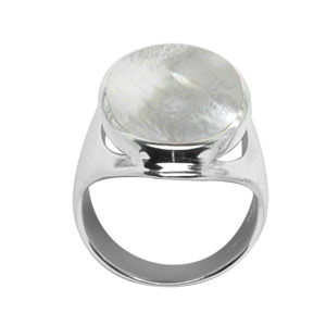 Bague ovale allong en argent et nacre blanche vritable - Vue 2