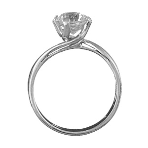 Bague en argent rhodi solitaire en oxyde blanc serti 4 griffes sur monture tournante paisse - Vue 2