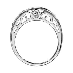 Bague Dancing Stone en argent rhodié support lisse avec ovales ornés d\'oxydes blancs sertis à l\'intérieur - Vue 2