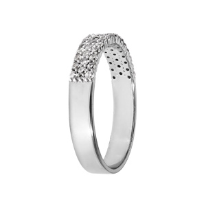 Bague en argent rhodi grande taille 3 ranges d\'oxydes blancs serti - Vue 2