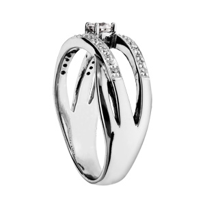 Bague en argent rhodi grande taille brins lisses et orn d\'oxyde avec 1 oxyde central - Vue 2