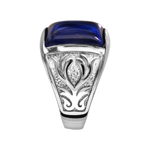 Bague en argent rhodi de type chevalire orne d\'une grosse Agate bleue - Vue 2