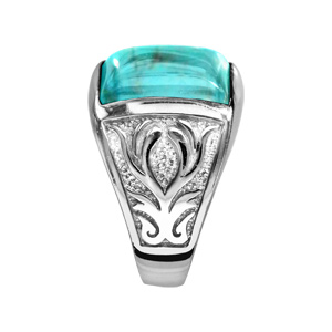 Bague en Argent rhodi style Chevalire plateau rectangulaire en Turquoise de synthse - Vue 2