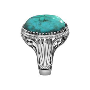 Bague en Argent rhodi anneau cisel orn d\'une Turquoise de synthse - Vue 2