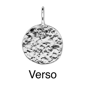Pendentif en argent rhodié rond martelé avec signe du zodiaque Balance - Vue 2