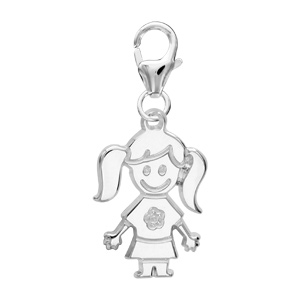 Pendentif en argent petite fille sur mousqueton - Vue 2