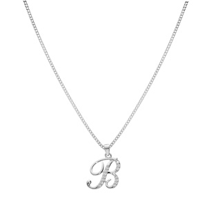 Collier avec pendentif en argent rhodi initiale B majuscule avec oxydes blancs sertis longueur 42cm + 3cm - Vue 2