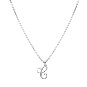 Collier avec pendentif en argent rhodi initiale C majuscule avec oxydes blancs sertis longueur 42cm + 3cm - Vue 2