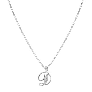 Collier avec pendentif en argent rhodi initiale D majuscule avec oxydes blancs sertis longueur 42cm + 3cm - Vue 2