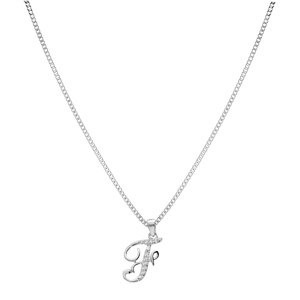 Collier avec pendentif en argent rhodi initiale F majuscule avec oxydes blancs sertis longueur 42cm + 3cm - Vue 2