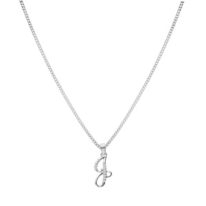 Collier avec pendentif en argent rhodi initiale J majuscule avec oxydes blancs sertis longueur 42cm + 3cm - Vue 2