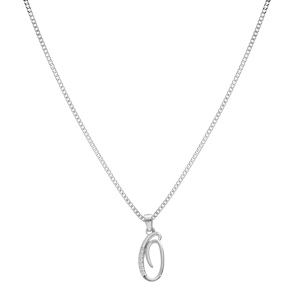 Collier avec pendentif en argent rhodi initiale O majuscule avec oxydes blancs sertis longueur 42cm + 3cm - Vue 2