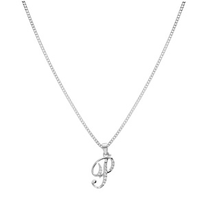 Collier avec pendentif en argent rhodi initiale P majuscule avec oxydes blancs sertis longueur 42cm + 3cm - Vue 2