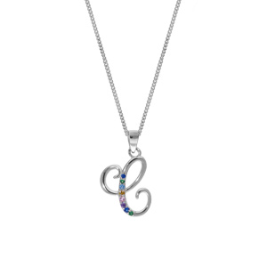 Collier en argent rhodi chane avec pendentif initiale C et oxydes multi couleurs sertis 42+3cm - Vue 2